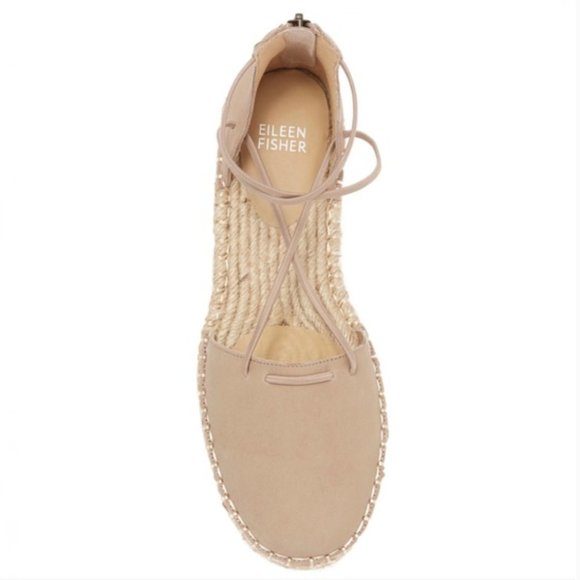 New Eileen Fisher 7.5 Leather Lace Up D'Orsay Lee Espadrille NUDE Flat Sandals - Picture 2 of 11